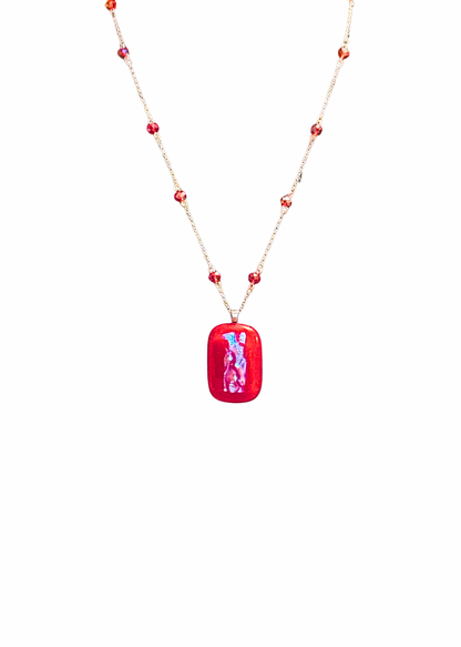 Rated Red Cabachon Crystal Beaded Necklac