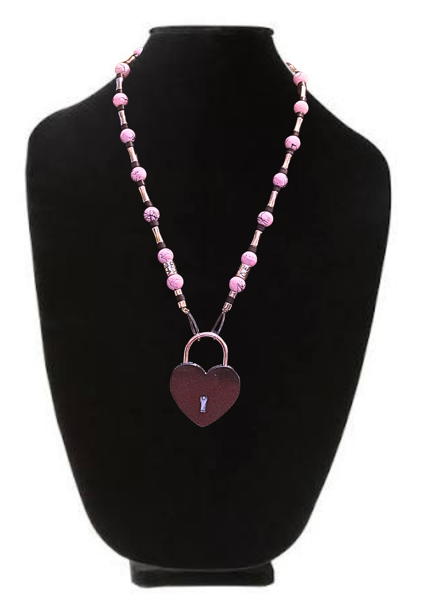Pink Meets Black Lock And Key Necklace Set