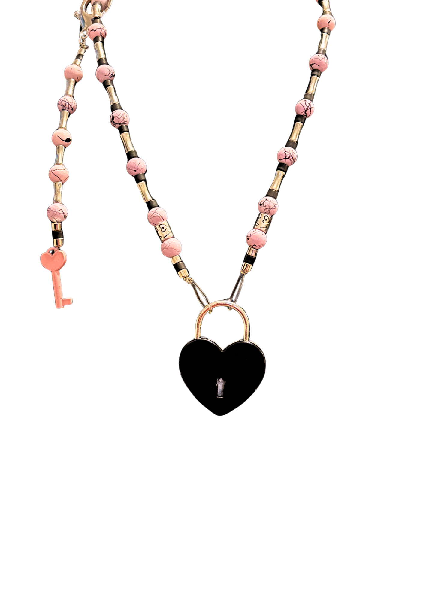 Pink Meets Black Lock And Key Necklace Set