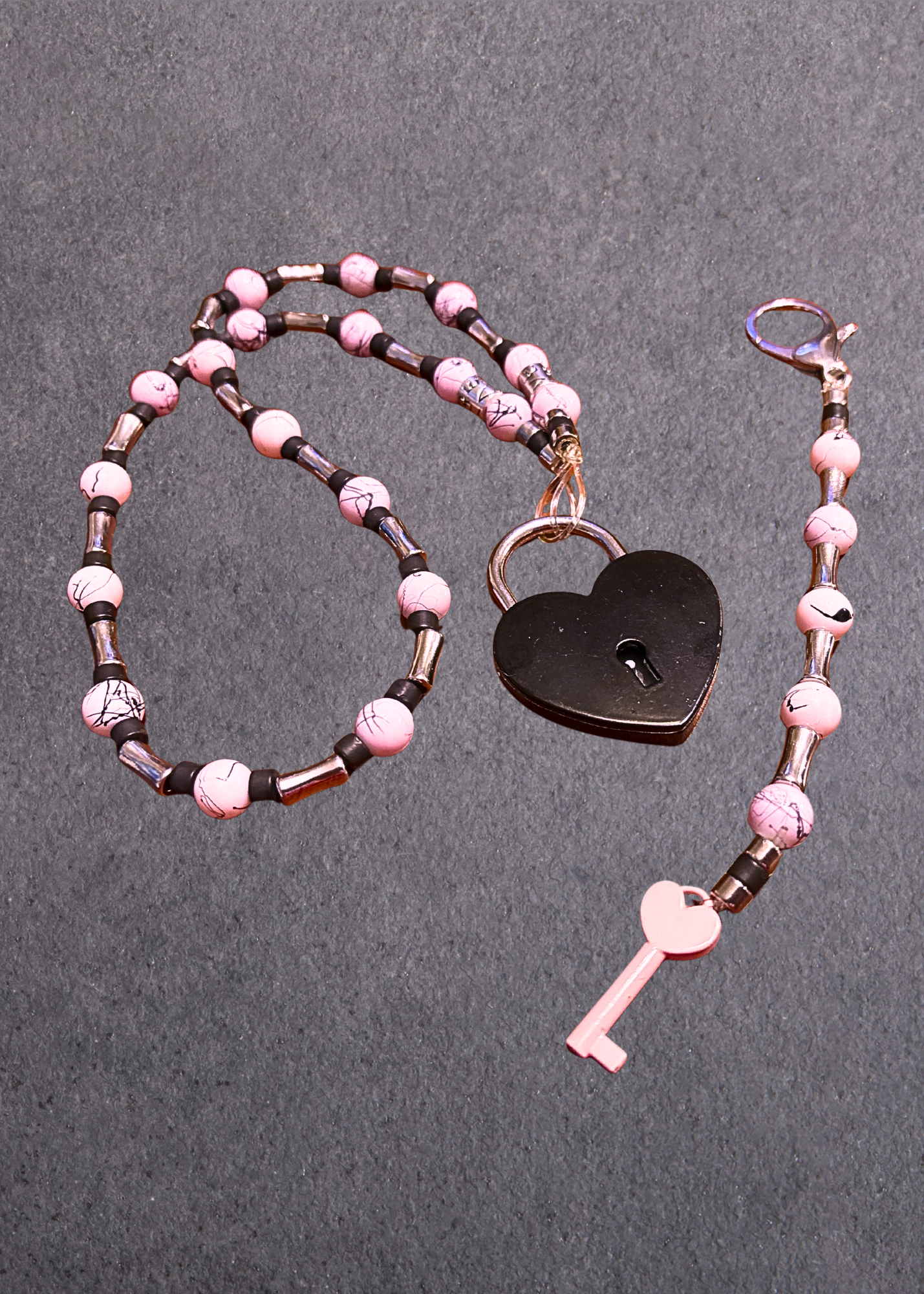 Pink Meets Black Lock And Key Necklace Set