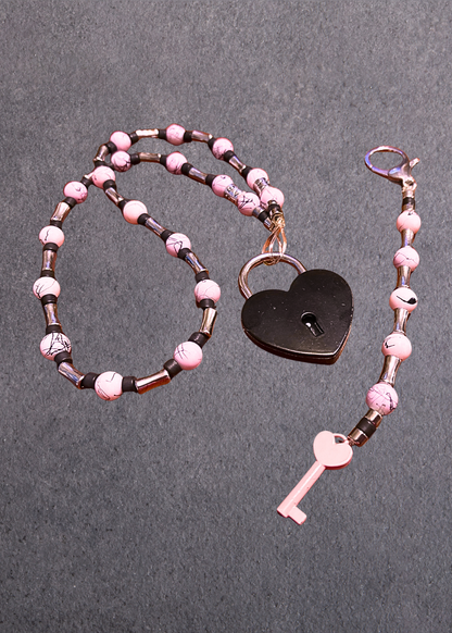 Pink Meets Black Lock And Key Necklace Set