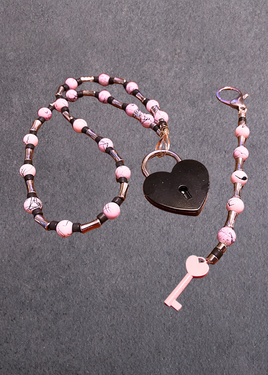 Pink Meets Black Lock And Key Necklace Set
