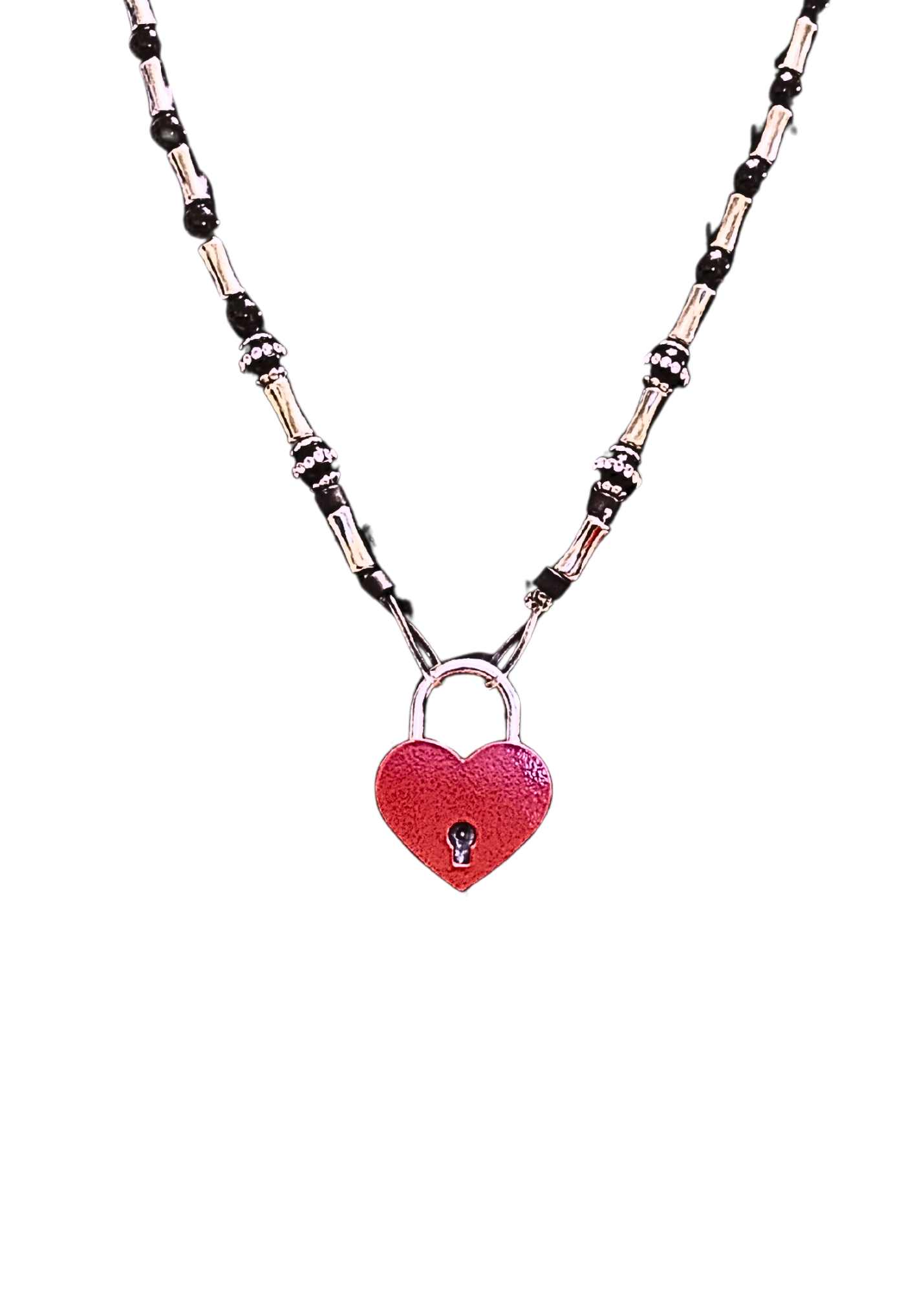 Red Heart Lock And Key Necklace Pair