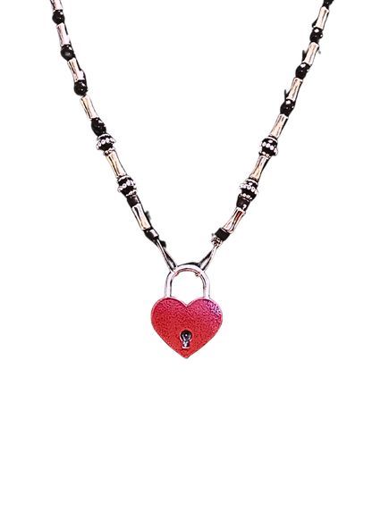 Red Heart Lock And Key Necklace Pair