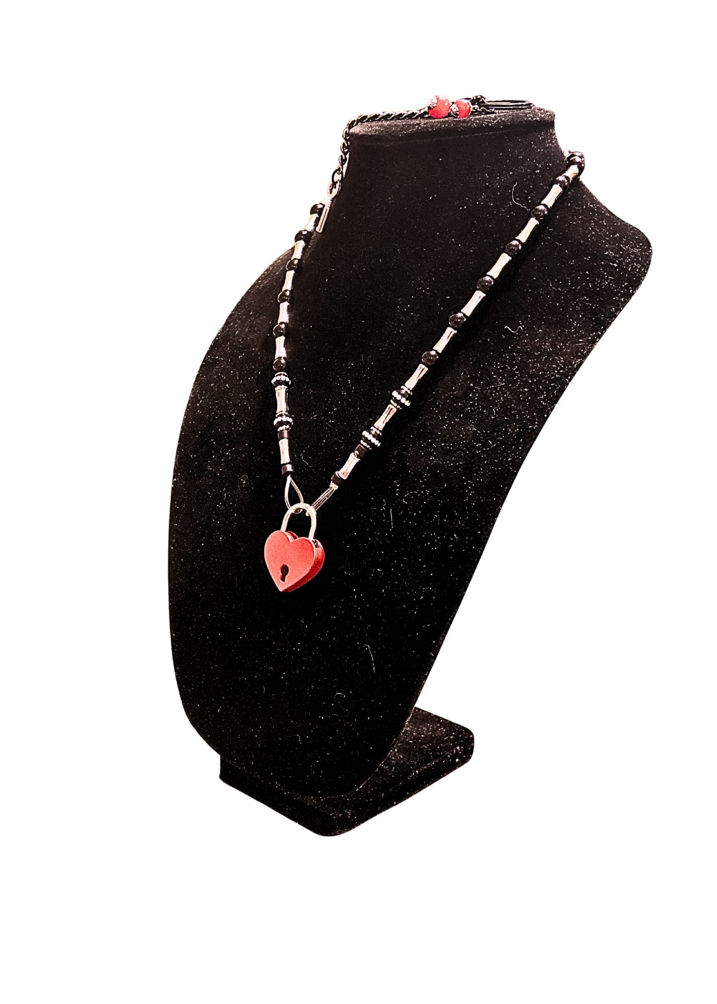 Red Heart Lock And Key Necklace Pair