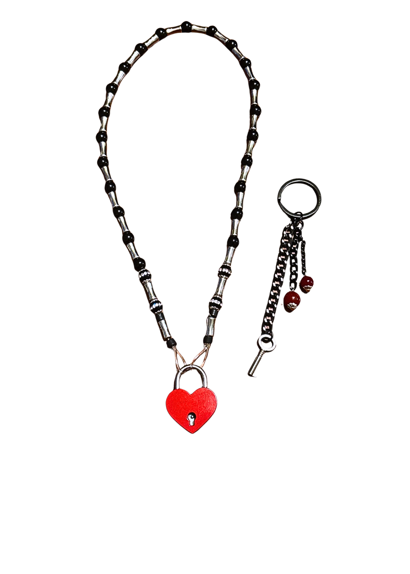 Red Heart Lock And Key Necklace Pair