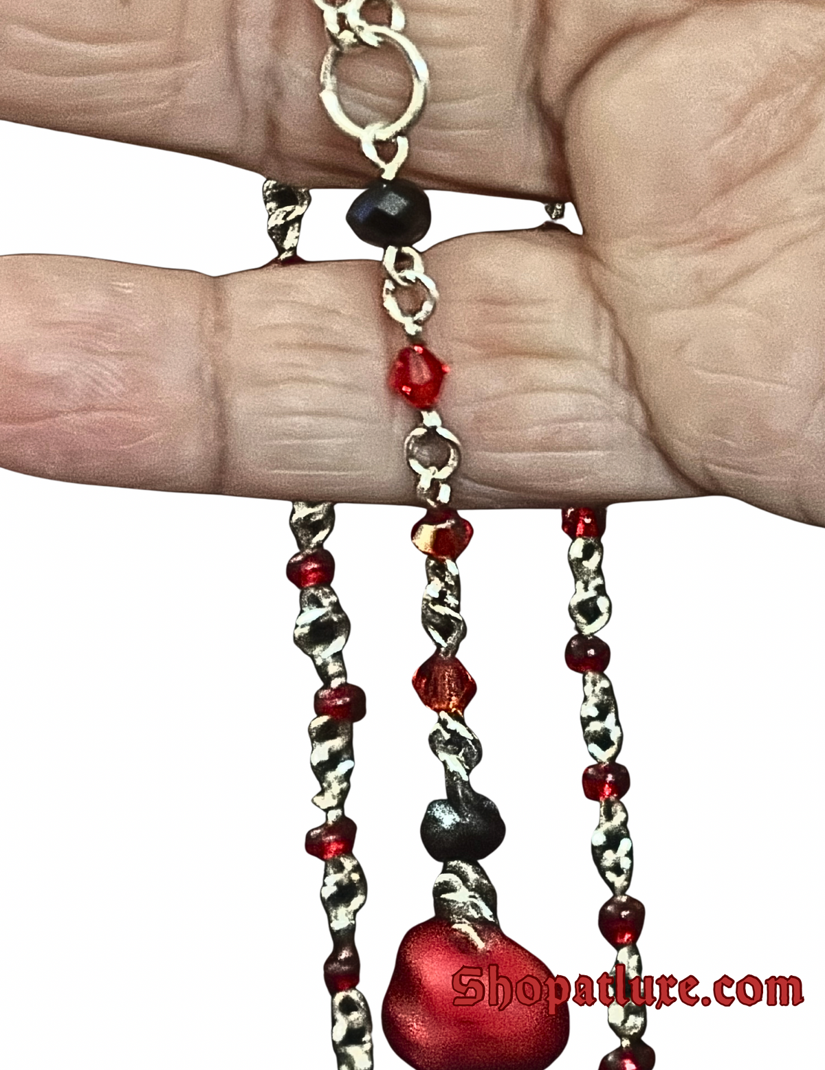 Gothic Red Skull Lariat Necklace