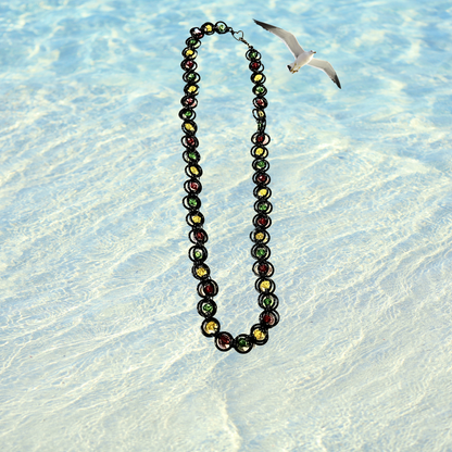 Jamaica Mon! Rasta Chainmail Necklace With Floating Crystals