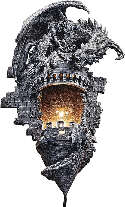 Design Toscano CL4387 Dragon's Castle Lair Electric Wall Sconce Light Fixture, Grey Stone