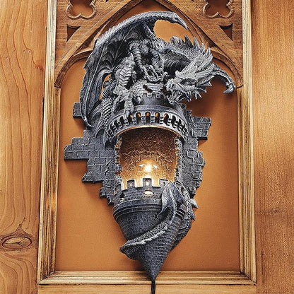 Design Toscano CL4387 Dragon's Castle Lair Electric Wall Sconce Light Fixture, Grey Stone