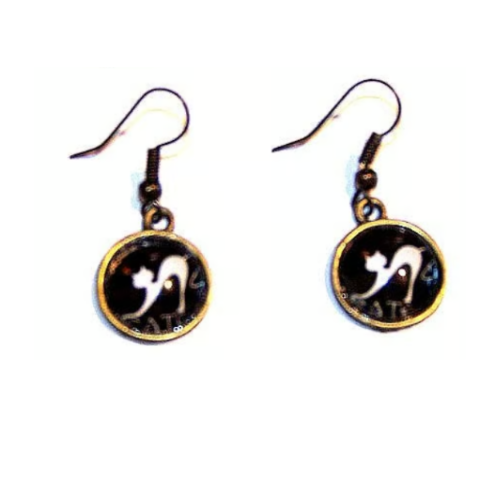 Leaping Cats Glass Cabachon Earrings