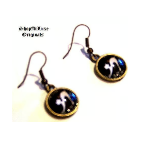 Leaping Cats Glass Cabachon Earrings