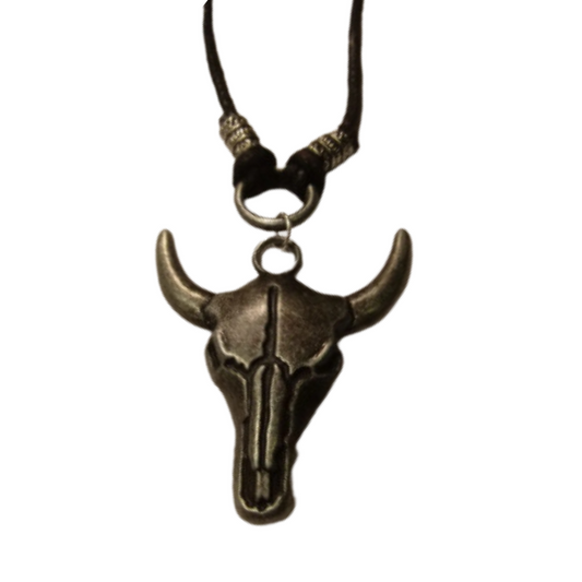 Steel And Leather Longhorn Western Style Necklace