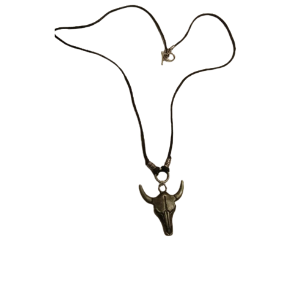 Steel And Leather Longhorn Western Style Necklace