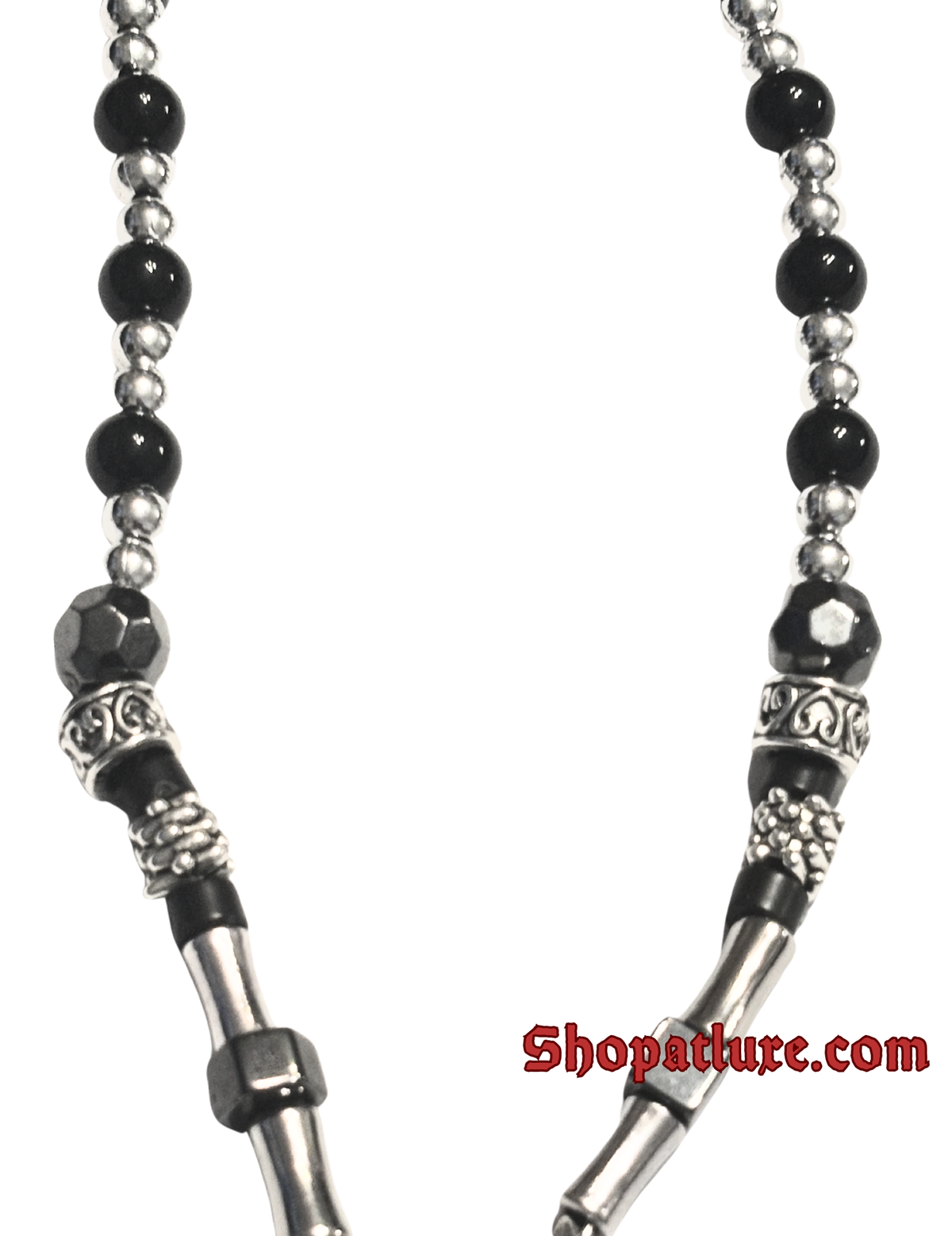 Genuine Hematite And Onyx Cross Necklace, Beaded Crucifix, Religious Jewelry