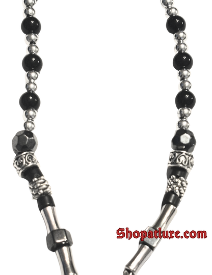 Genuine Hematite And Onyx Cross Necklace, Beaded Crucifix, Religious Jewelry