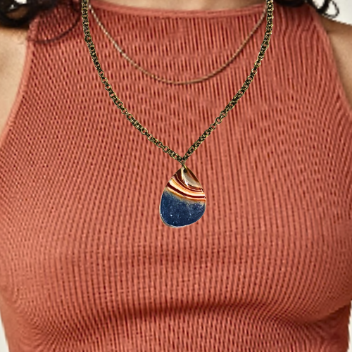 Striped Lake Superior Agate Pendant With Hand Woven Chain