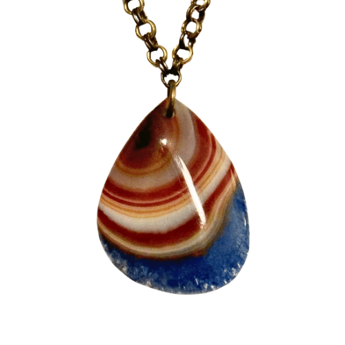 Striped Lake Superior Agate Pendant With Hand Woven Chain