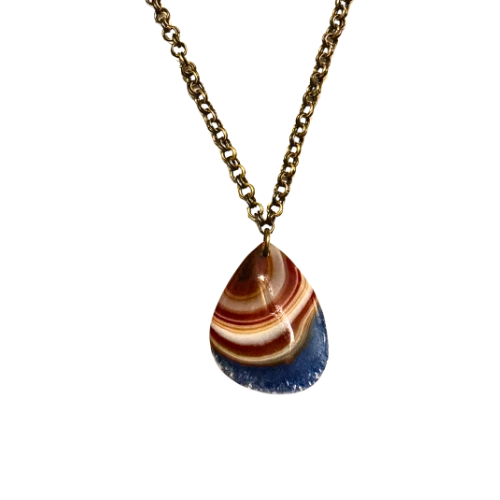 Striped Lake Superior Agate Pendant With Hand Woven Chain