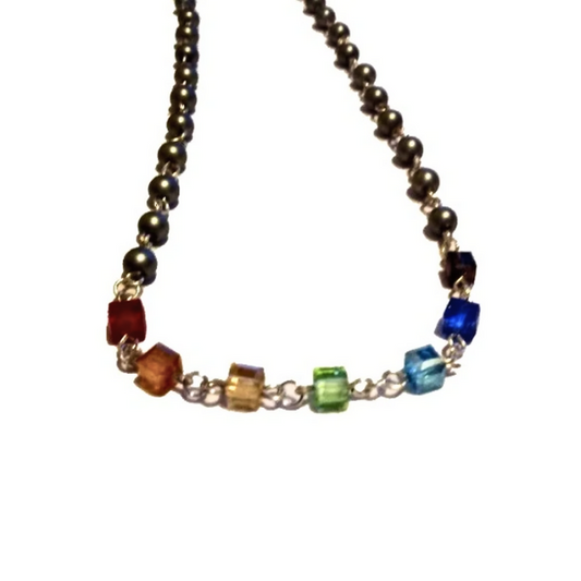 Minimalist Cube & Bead Rainbow Necklace