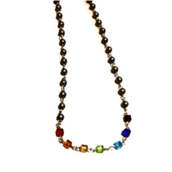 Minimalist Cube & Bead Rainbow Necklace