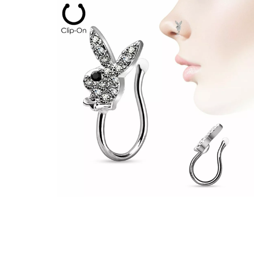 Nose Clip Clip On Non Piercing Nose Ring CZ Paved Licensed Playboy Bunny