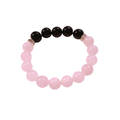 Onyx And Pink Quartz Rounds Bracelet