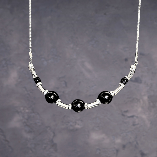 Onyx Meets Silver Gemstone Necklace