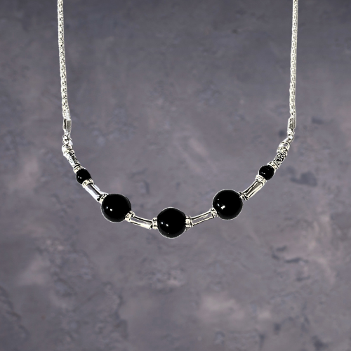 Onyx Meets Silver Gemstone Necklace