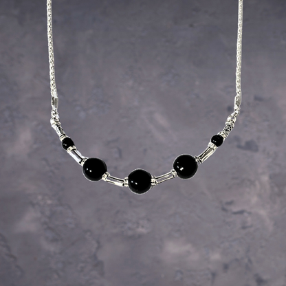 Onyx Meets Silver Gemstone Necklace