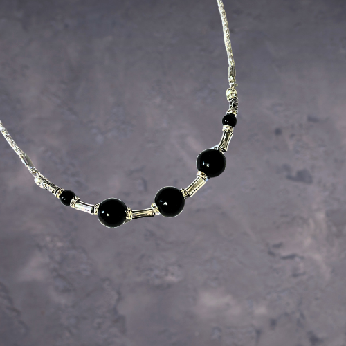 Onyx Meets Silver Gemstone Necklace