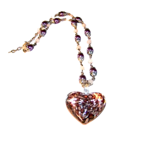 Opal Beaded Glass Heart Necklace