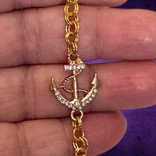 Pave Anchor Chainmail Bracelet - Resortwear