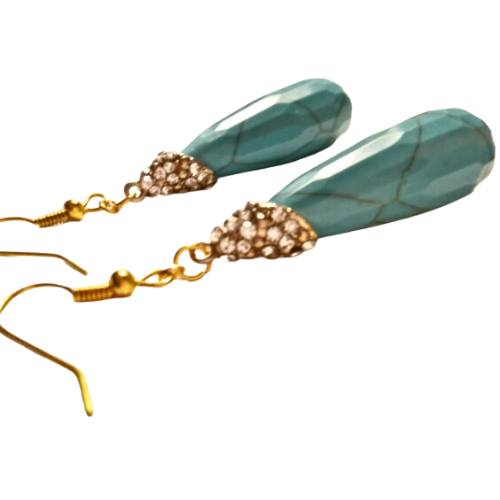 CRYSTAL PAVE TURQUOISE GEM EARRINGS