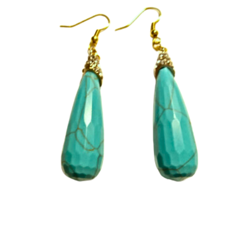 CRYSTAL PAVE TURQUOISE GEM EARRINGS