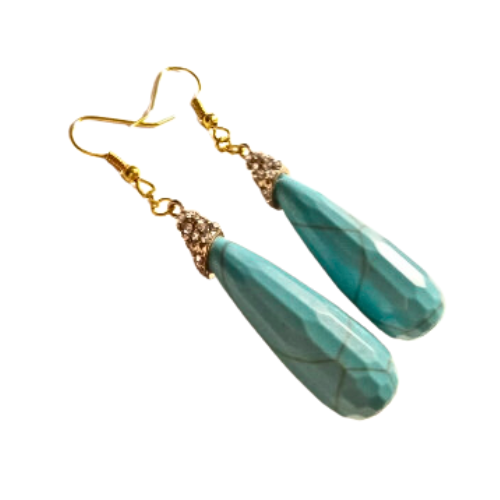 CRYSTAL PAVE TURQUOISE GEM EARRINGS