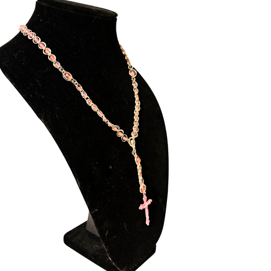Pink Frosted Glass Beaded Chainmail Rosary