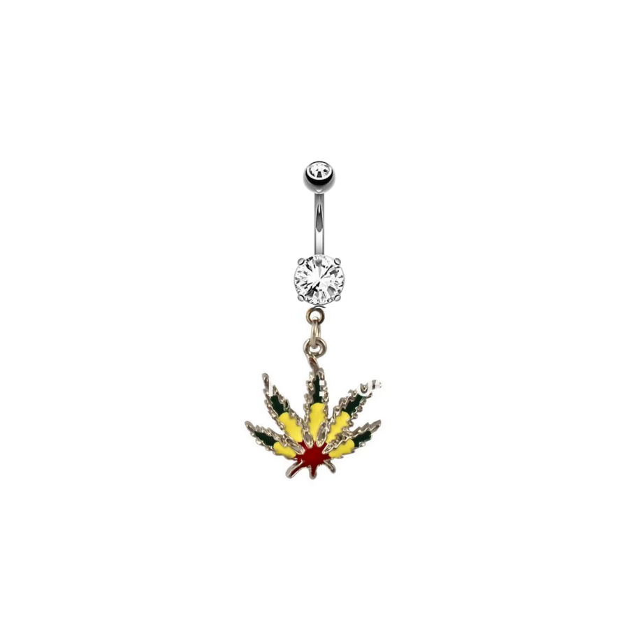 14g S Steel Rasta Weed Leaf Belly Ring