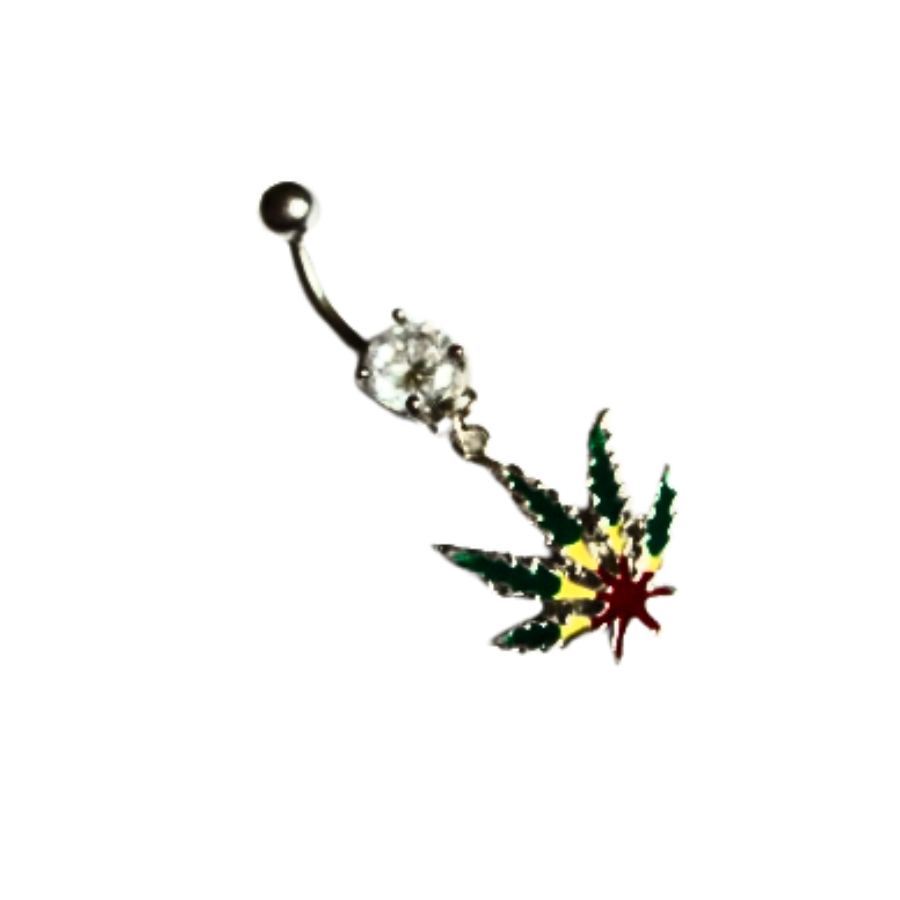 14g S Steel Rasta Weed Leaf Belly Ring