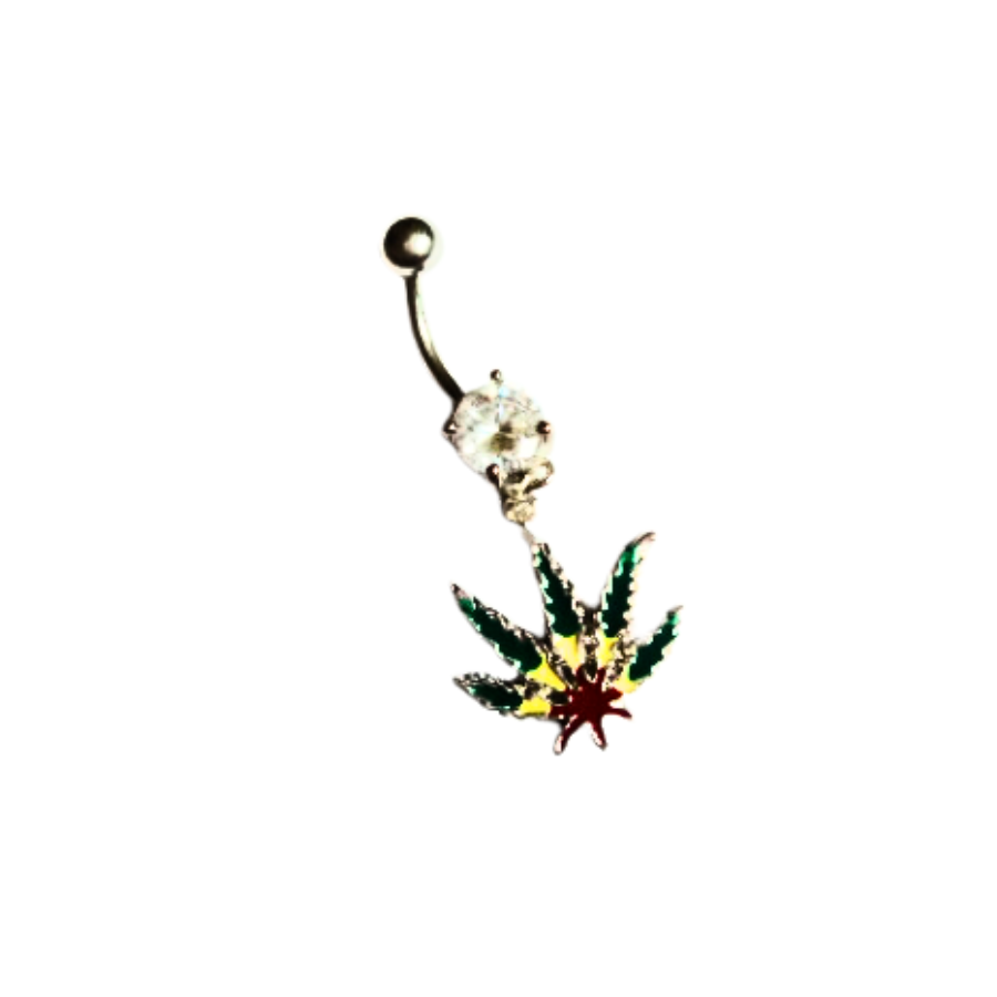 14g S Steel Rasta Weed Leaf Belly Ring