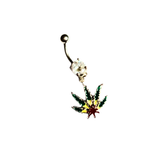 14g S Steel Rasta Weed Leaf Belly Ring