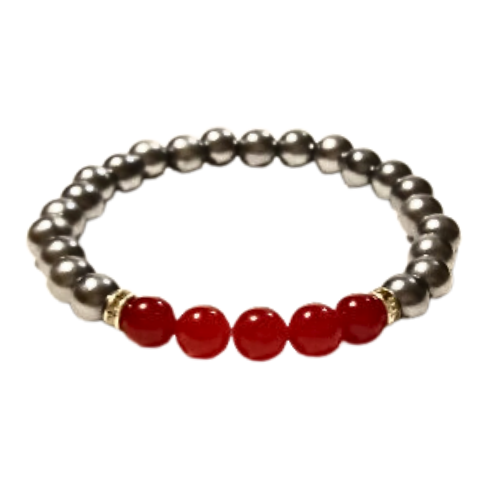 Red Jade And Silver Rounds Bracelet