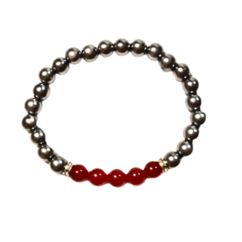 Red Jade And Silver Rounds Bracelet