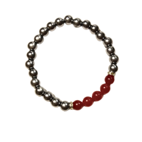 Red Jade And Silver Rounds Bracelet