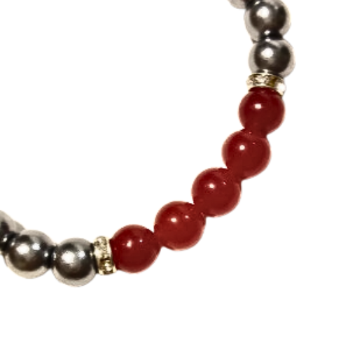 Red Jade And Silver Rounds Bracelet