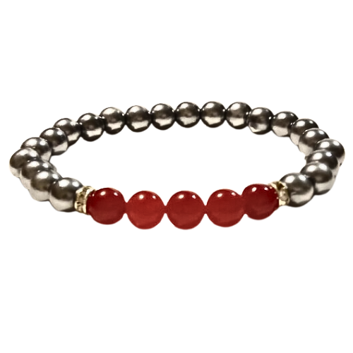 Red Jade And Silver Rounds Bracelet