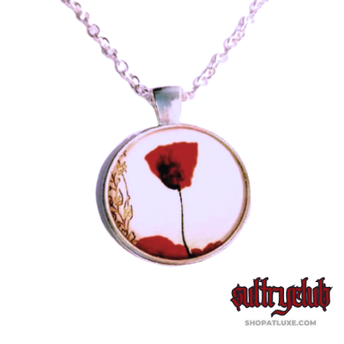 Red Poppy Flower Pendant Necklace