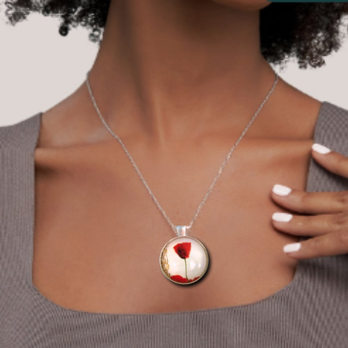 Red Poppy Flower Pendant Necklace