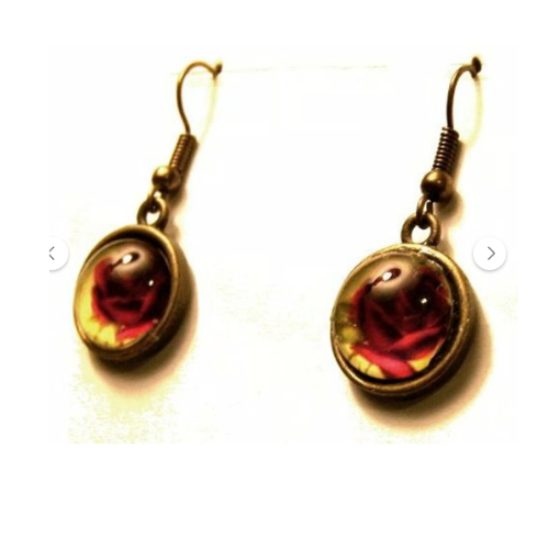 Red Roses Glass Antique Bronze Earrings