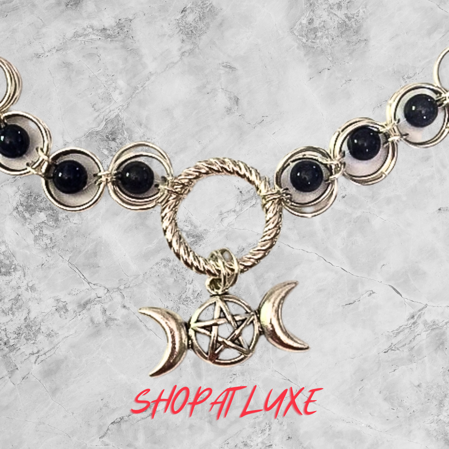 Triple Moon Goddess Beaded Choker